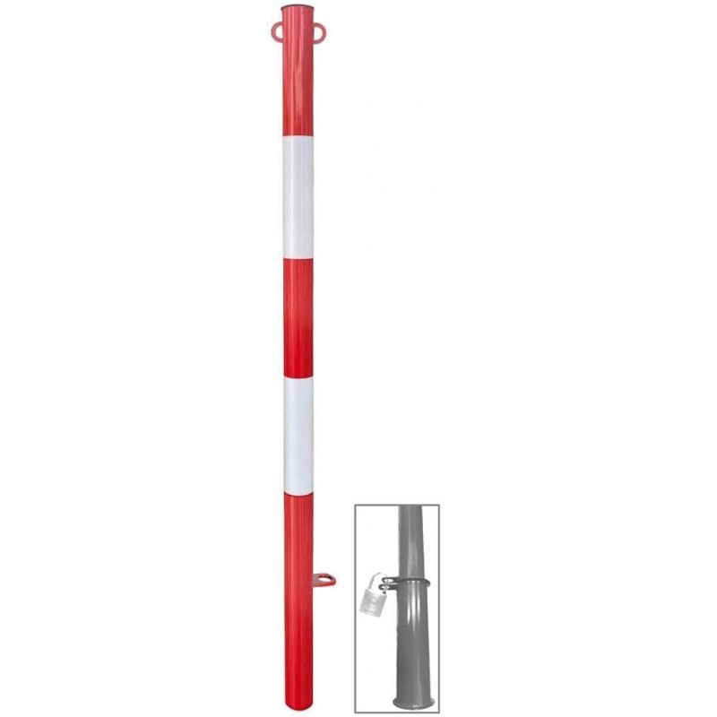 Paletto con porta lucchetto in Metallo 120cm ø 48 - Bianco Rosso