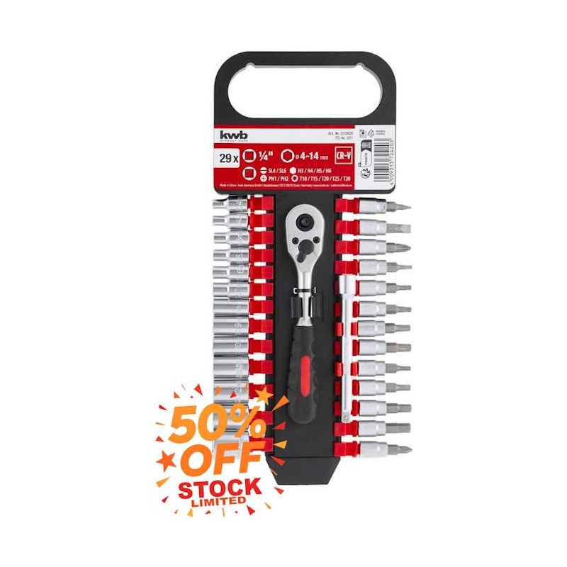 Serie 28pz chiavi a bussola attacco quadro da 1/4” Einhell
