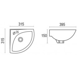 Lavabo ad angolo in ceramica 40cm