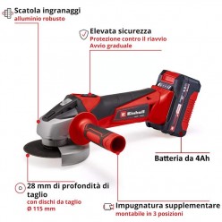 Smerigliatrice angolare a batteria Einhell TC-AG 18/115 Li (1x4,0Ah)